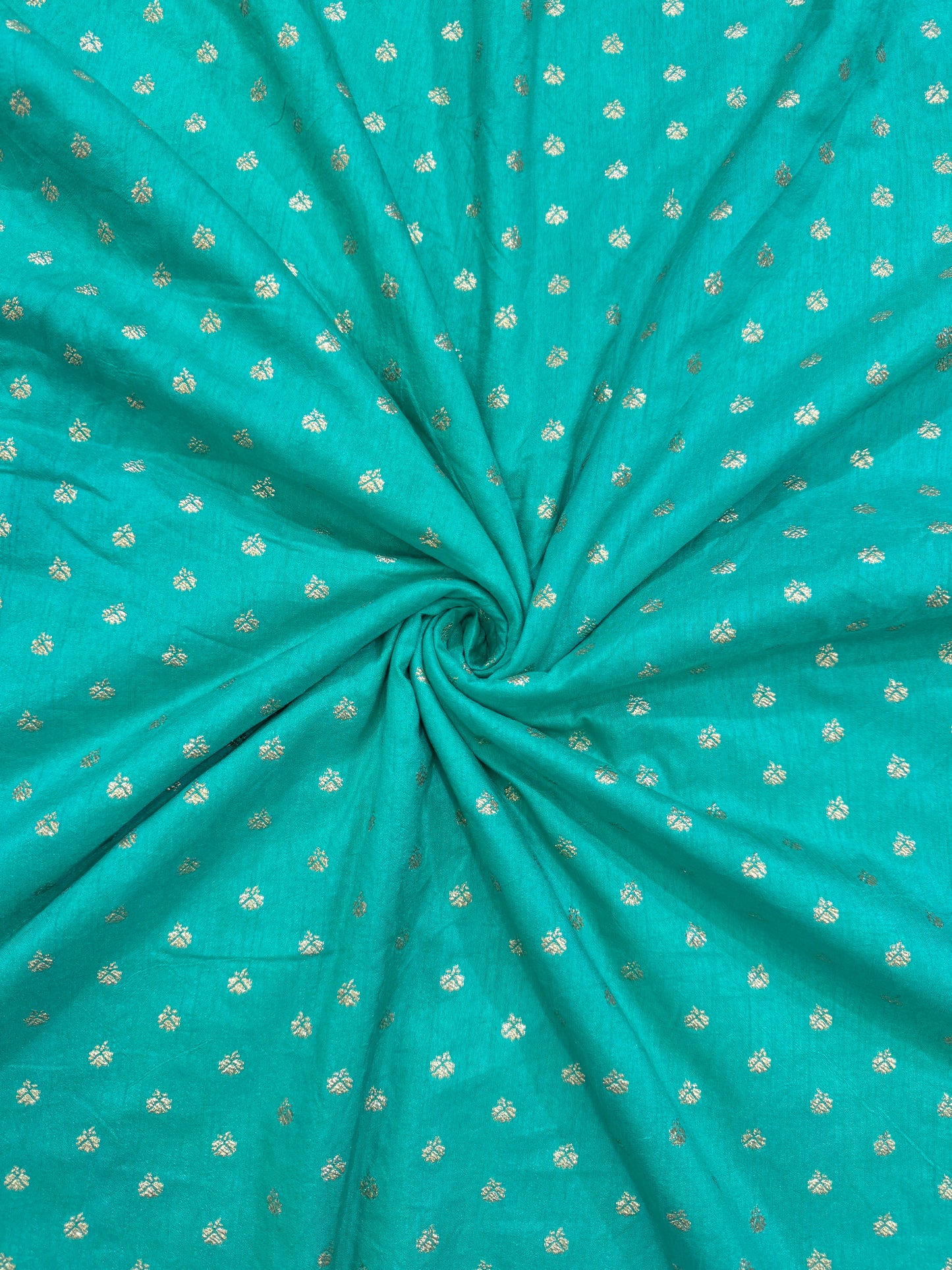 Golden Buti Work on Turquoise green  Fabric – Festive Wear Material