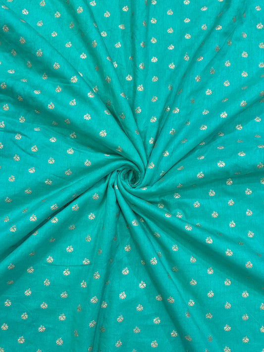 Golden Buti Work on Turquoise green  Fabric – Festive Wear Material