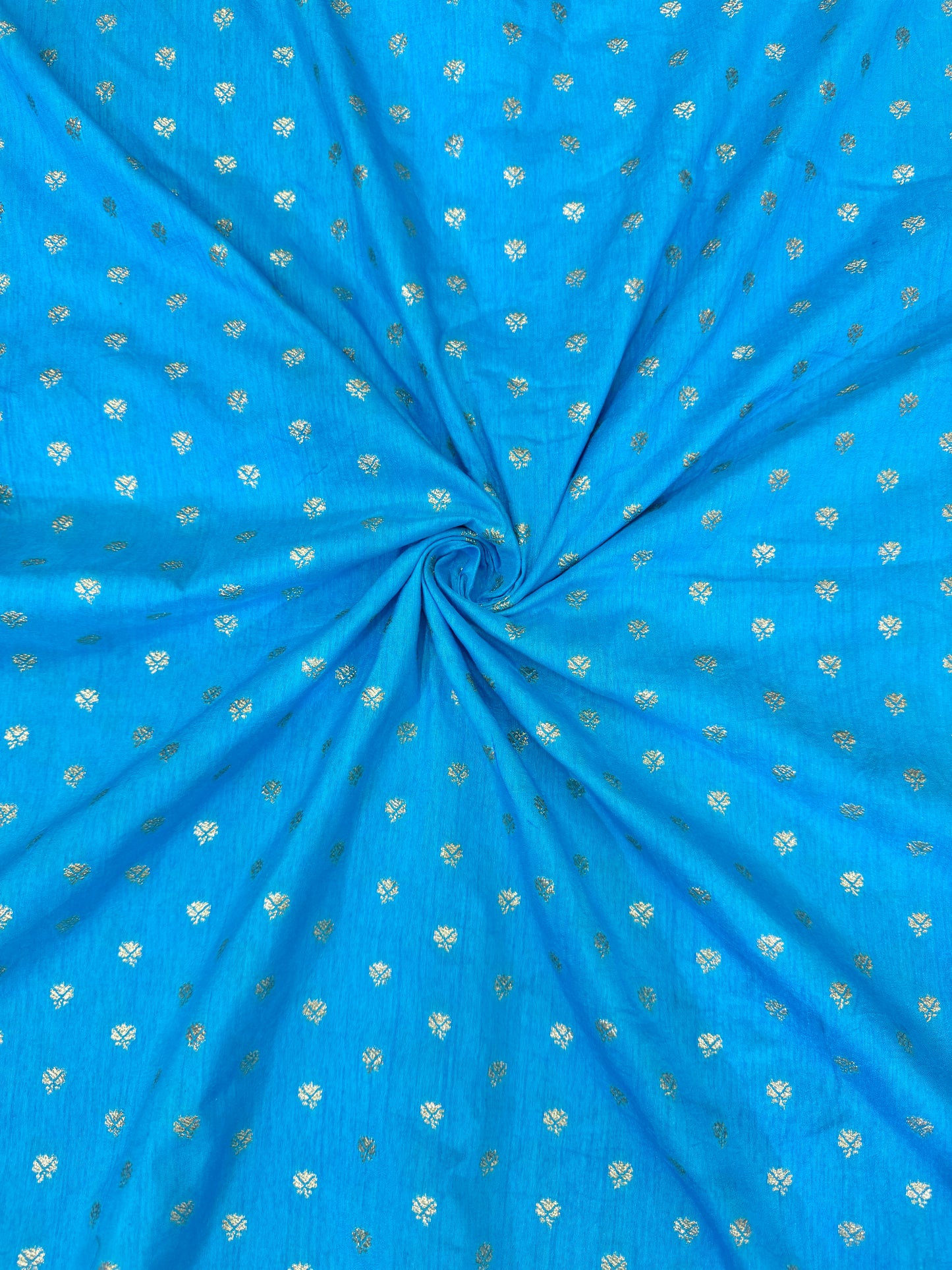Golden Buti Work on SKY BLUE  Fabric – Festive Wear Material 44WIDTH