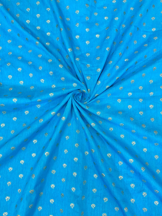 Golden Buti Work on SKY BLUE  Fabric – Festive Wear Material 44WIDTH