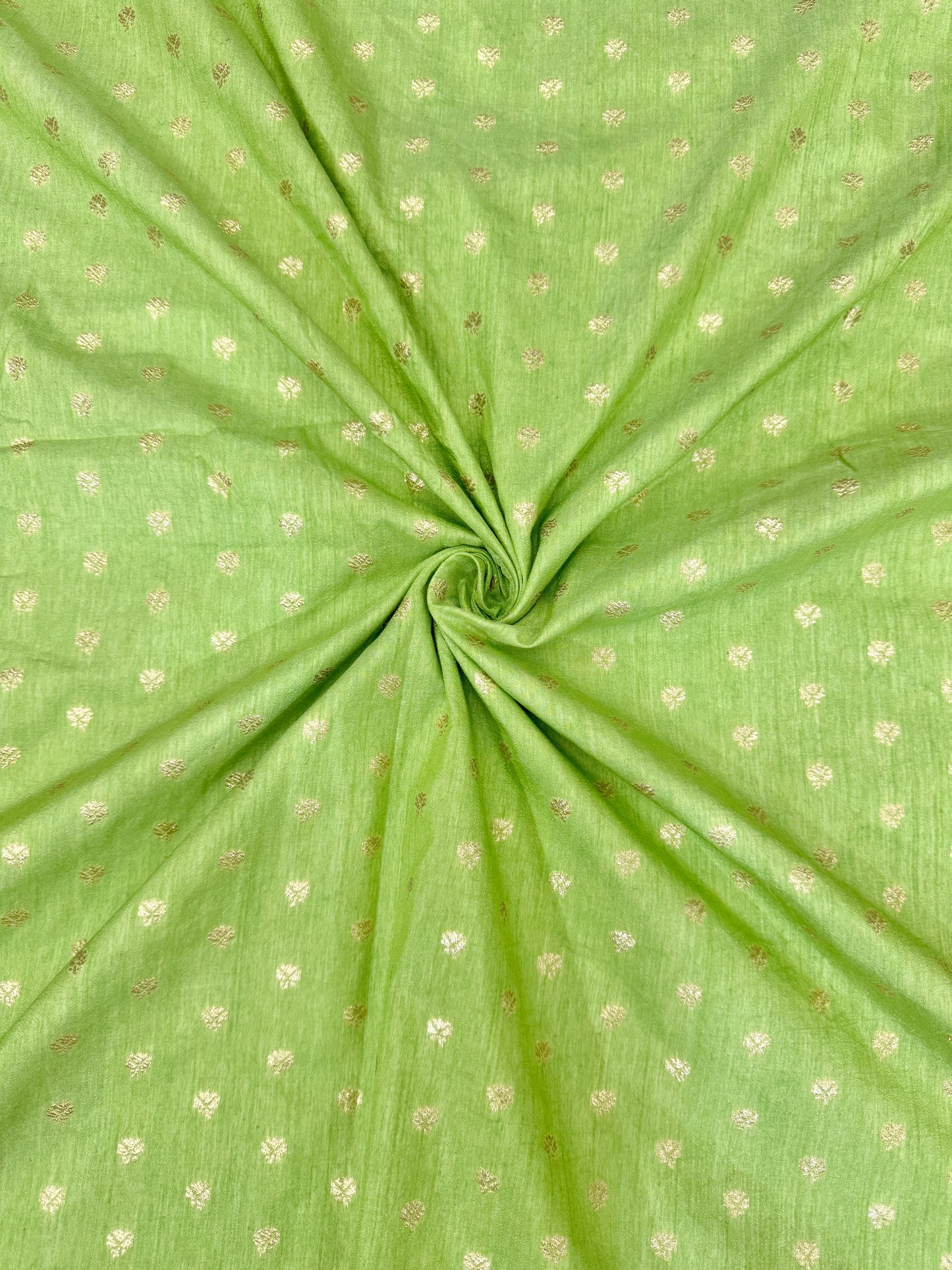 Golden Buti Work on LITE  PISTA GREEN Fabric – Festive Wear Material
