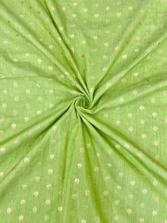 Golden Buti Work on LITE  PISTA GREEN Fabric – Festive Wear Material