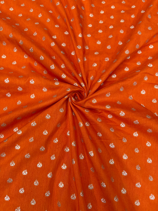 Golden BOTI Work on ORANGE Fabric – Festive Wear Material