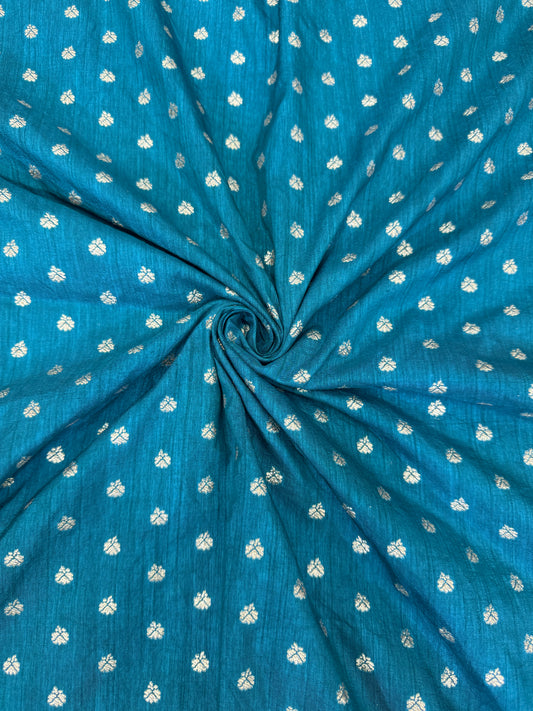 Golden Buti Work on teal shade colour Fabric – Festive Wear Material
