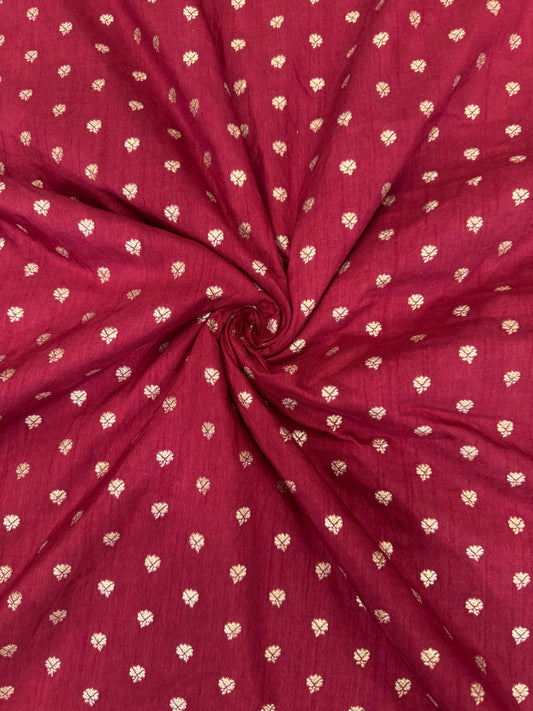 Golden Buti Work on maroon Fabric – Festive Wear Material