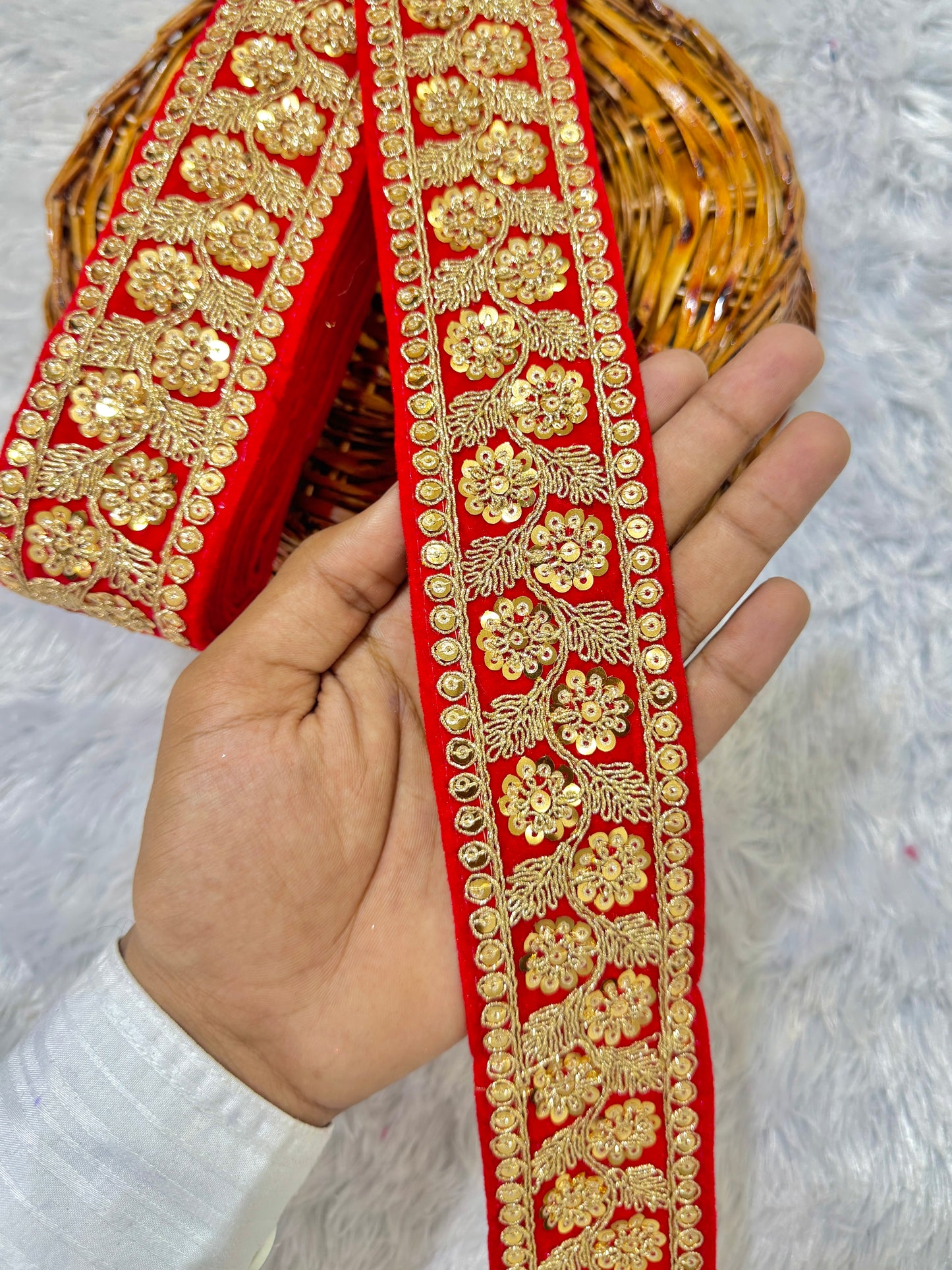 Luxury  🌸 flower Desing velvet fabrics with sequins work for lehanga dress blouse and etc pack of 9 meter