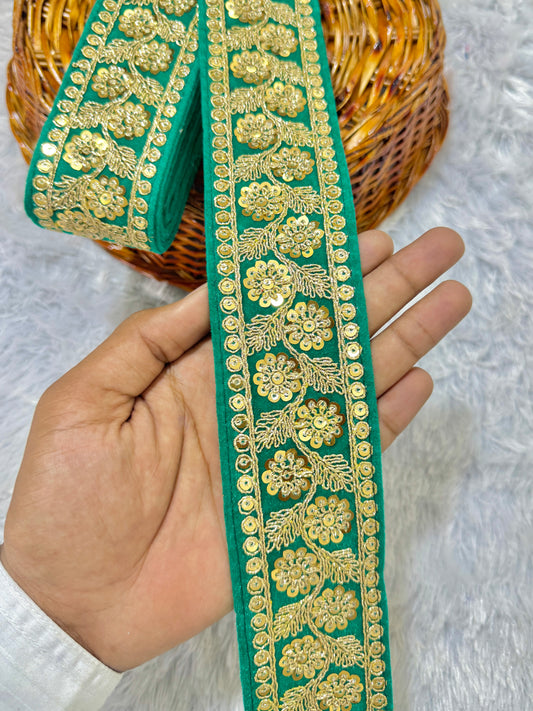 Luxury  🌸 flower Desing velvet fabrics with sequins work for lehanga dress blouse and etc pack of 9 meter lace border velvet