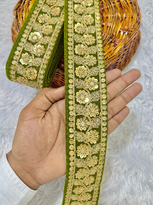 Luxury  🌸 flower Desing velvet fabrics with sequins work for lehanga dress blouse and etc pack of 9 meter