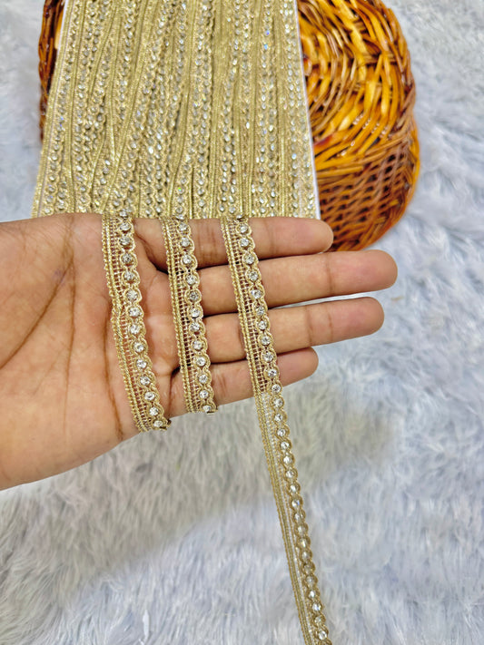 New Stone Lace Borders – Premium Quality,  for Sarees, Lehengas, Dupattas, and Luxury Home Decor - GOLD