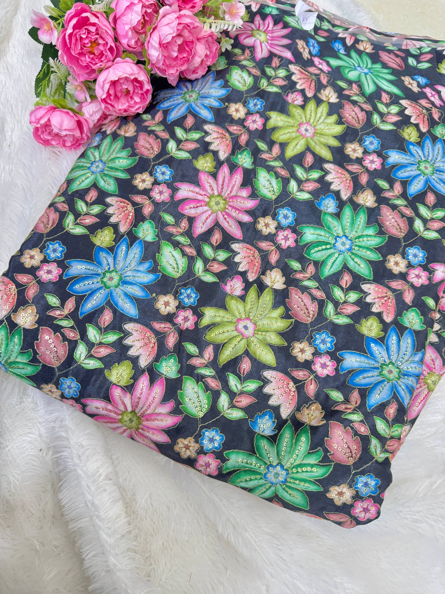 Pure chinon fabrics with multi flower  💐 44inch width lehanga frock gown blouse