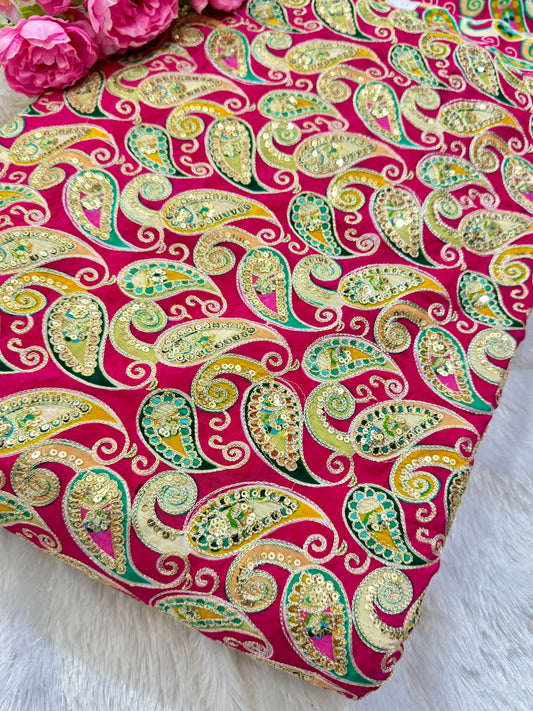 👗LUXURY NATURAL CRAPE  FLORAL PRINT  EMBROIDERY WITH SEQUINS 44 INCH  WIDTH