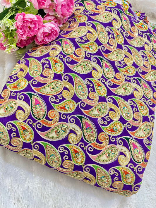 👗LUXURY NATURAL CRAPE  FLORAL PRINT  EMBROIDERY WITH SEQUINS 44 INCH  WIDTH