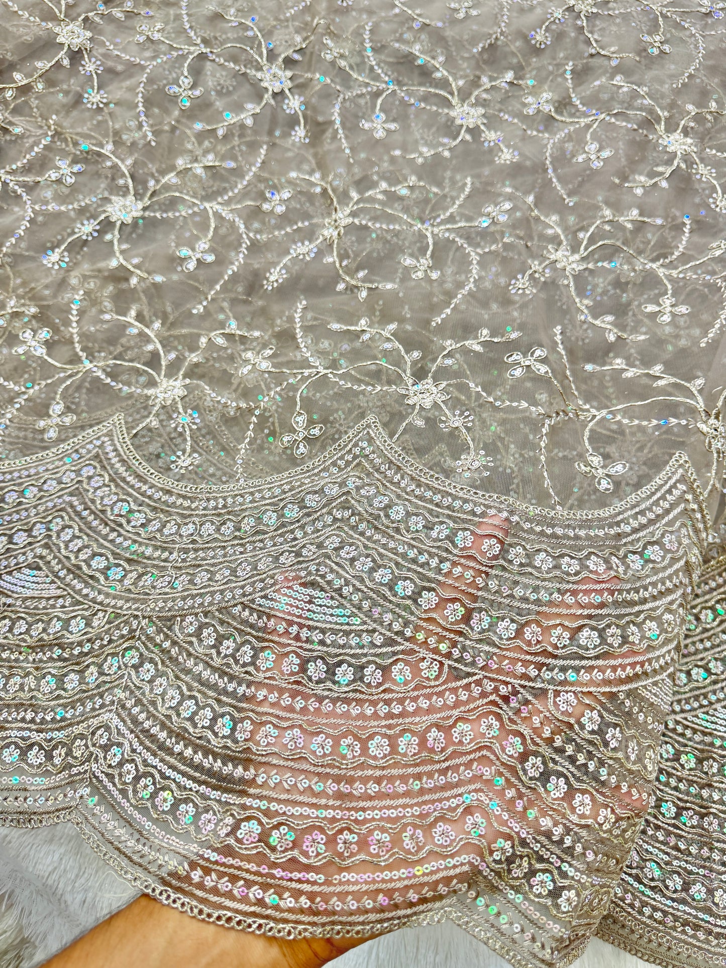 👗🥻Premium fancy 💫net coding work with sequins cut work border🥹for perfect dreamy outfits! 💕 44-45 inch width  lite brown