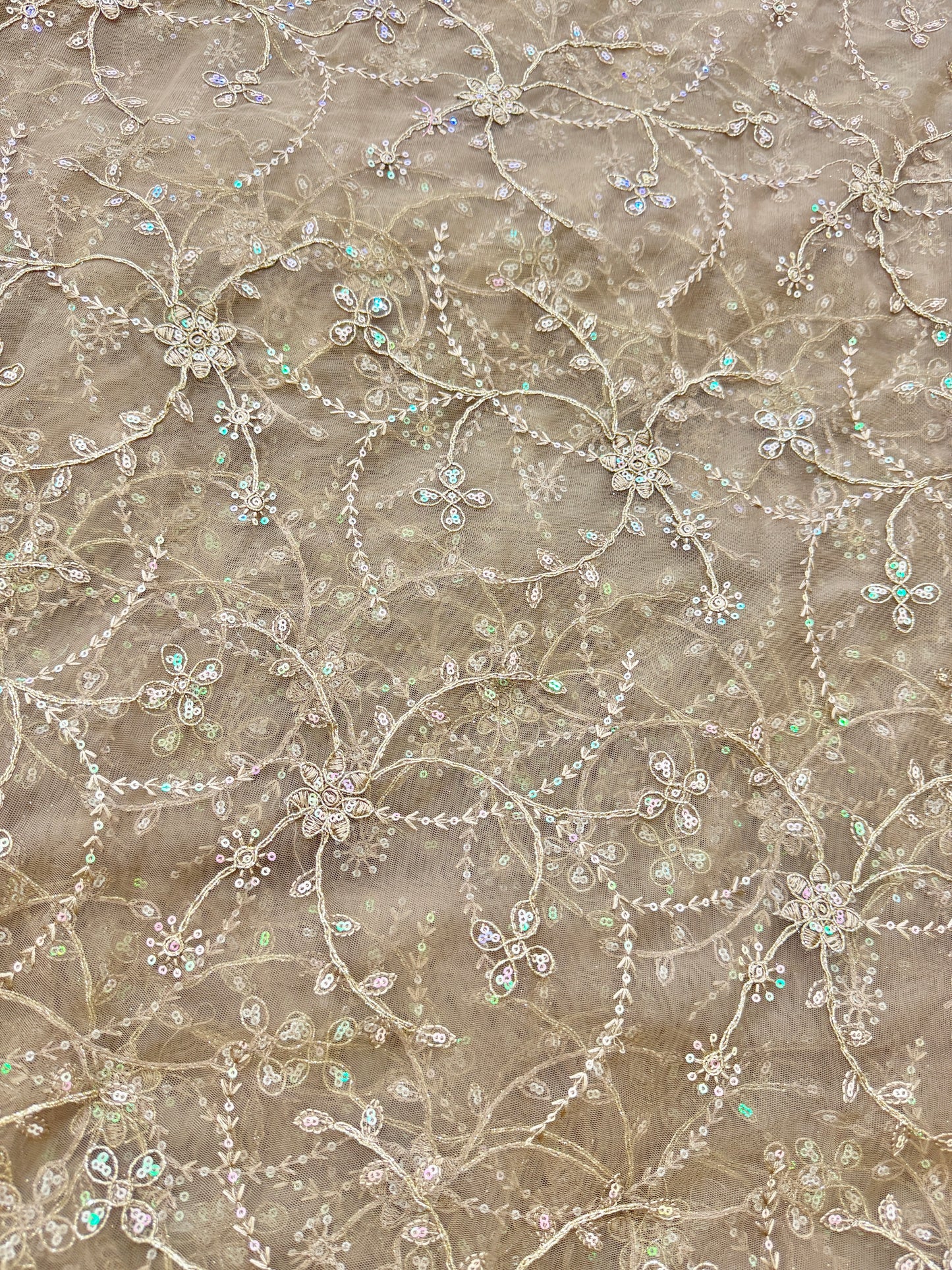 👗🥻Premium fancy 💫net coding work with sequins cut work border🥹for perfect dreamy outfits! 💕 44-45 inch width  lite brown