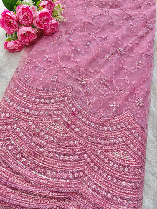 👗🥻Premium fancy 💫net coding work with sequins cut work border🥹for perfect dreamy outfits! 💕 44-45 inch width bby pink