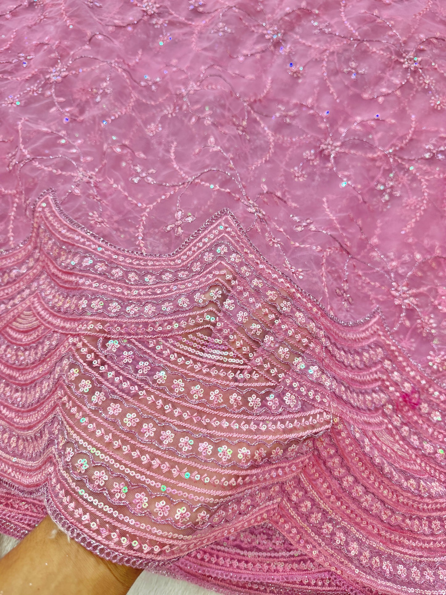 👗🥻Premium fancy 💫net coding work with sequins cut work border🥹for perfect dreamy outfits! 💕 44-45 inch width bby pink