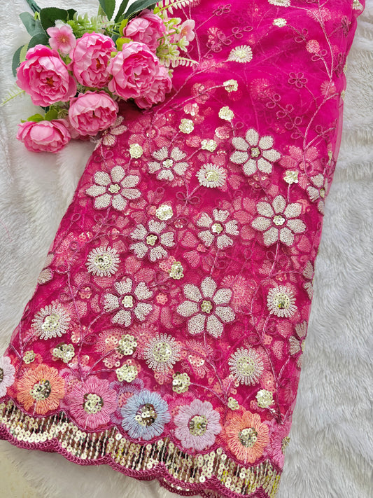 👗🥻Premium fancy 💫net coding work with sequins cut work border🥹for perfect dreamy outfits! 💕 44-45 inch width pink