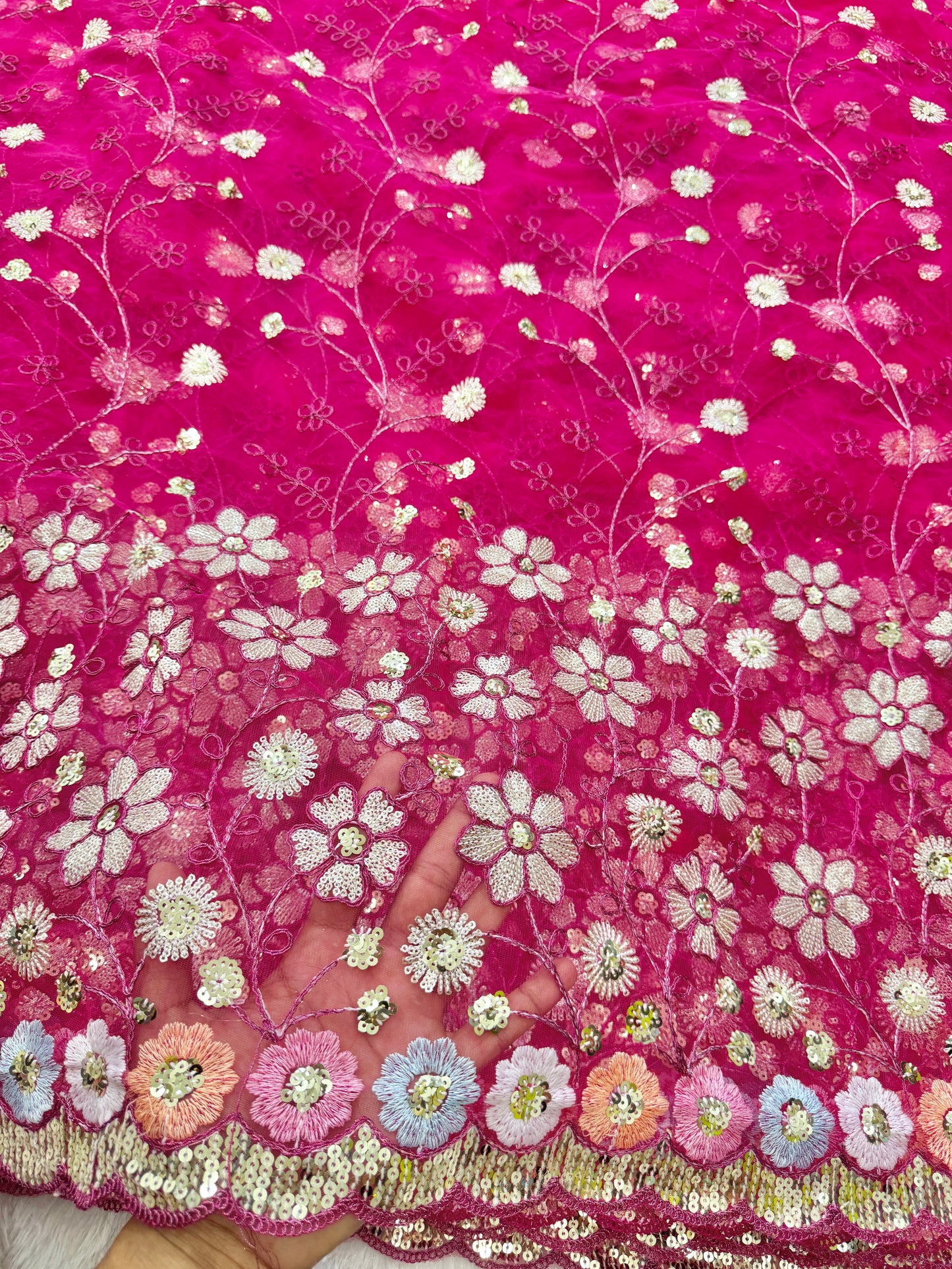 👗🥻Premium fancy 💫net coding work with sequins cut work border🥹for perfect dreamy outfits! 💕 44-45 inch width pink