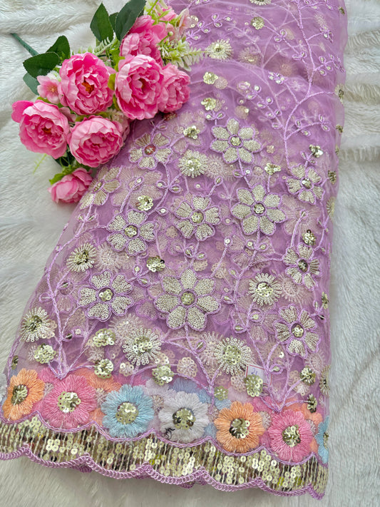 👗🥻Premium fancy 💫net coding work with sequins cut work border🥹for perfect dreamy outfits! 💕 44-45 inch width levander