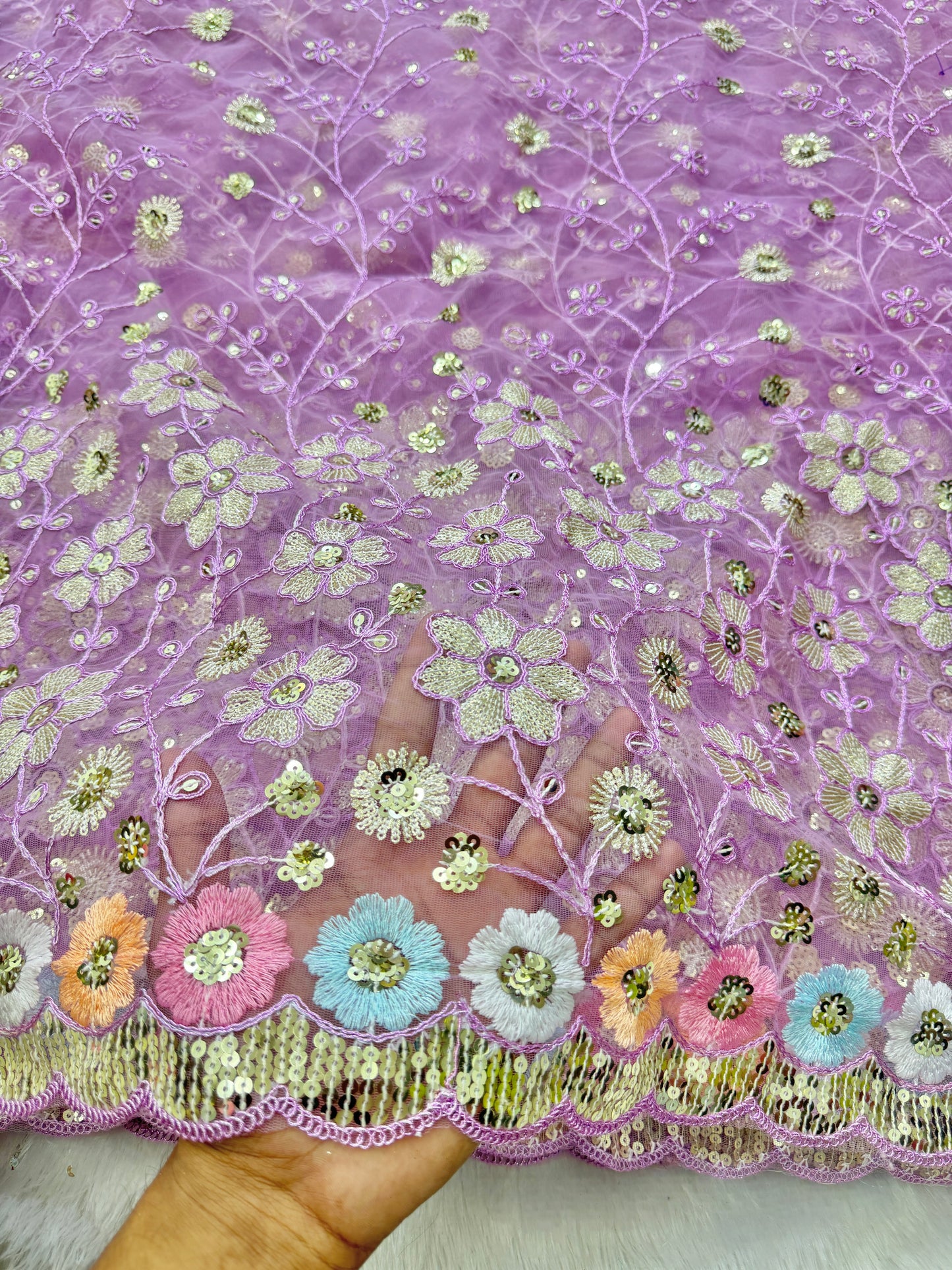 👗🥻Premium fancy 💫net coding work with sequins  multi flower desing  border🥹for perfect dreamy outfits! 💕