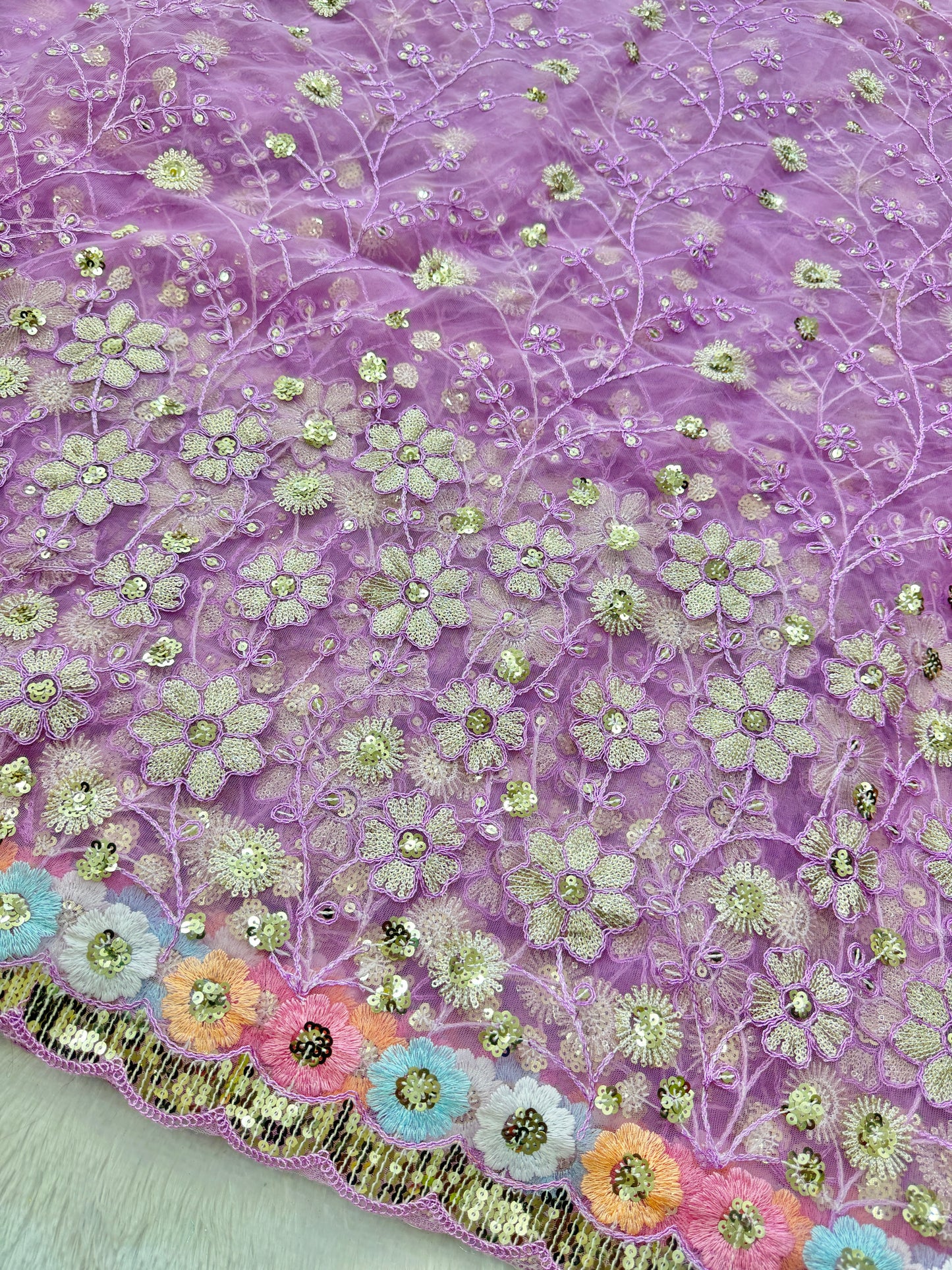 👗🥻Premium fancy 💫net coding work with sequins  multi flower desing  border🥹for perfect dreamy outfits! 💕