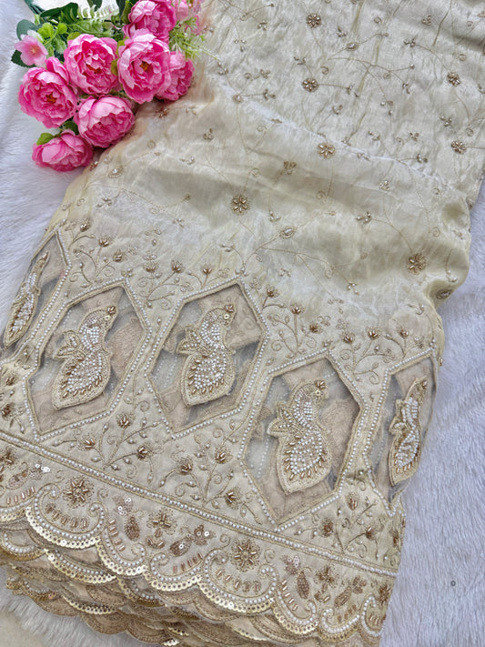 💕Zari tissu with embroidery, 🧵 🦚 peacock design 🥹width 60inch width  (DYBLE ) ✅