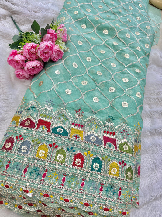 Beautiful Fendy fabrics with multi embroidery work 🎨44inch width