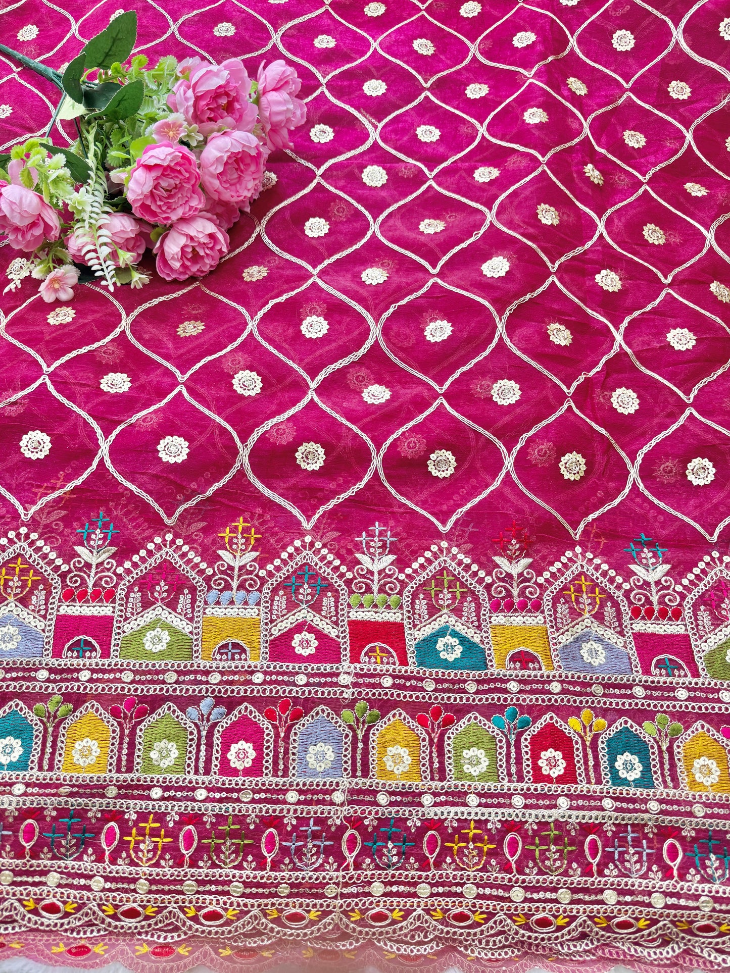 Beautiful Fendy fabrics with multi embroidery work 🎨44inch width pink
