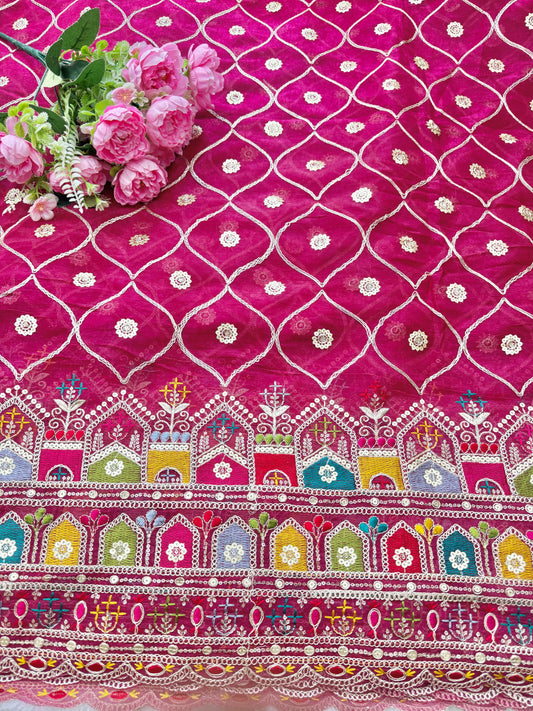 Beautiful Fendy fabrics with multi embroidery work 🎨44inch width pink