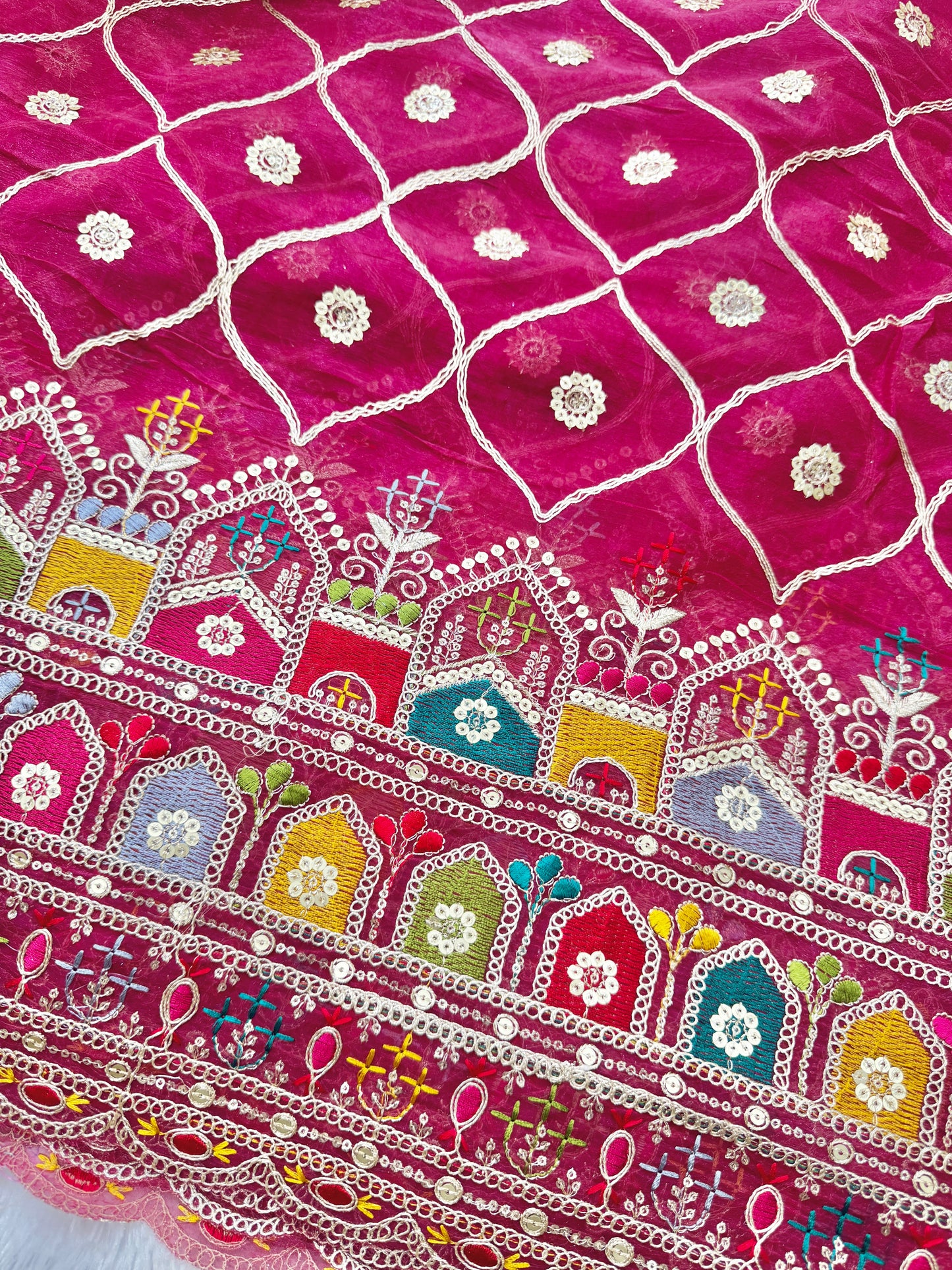 Beautiful Fendy fabrics with multi embroidery work 🎨44inch width pink