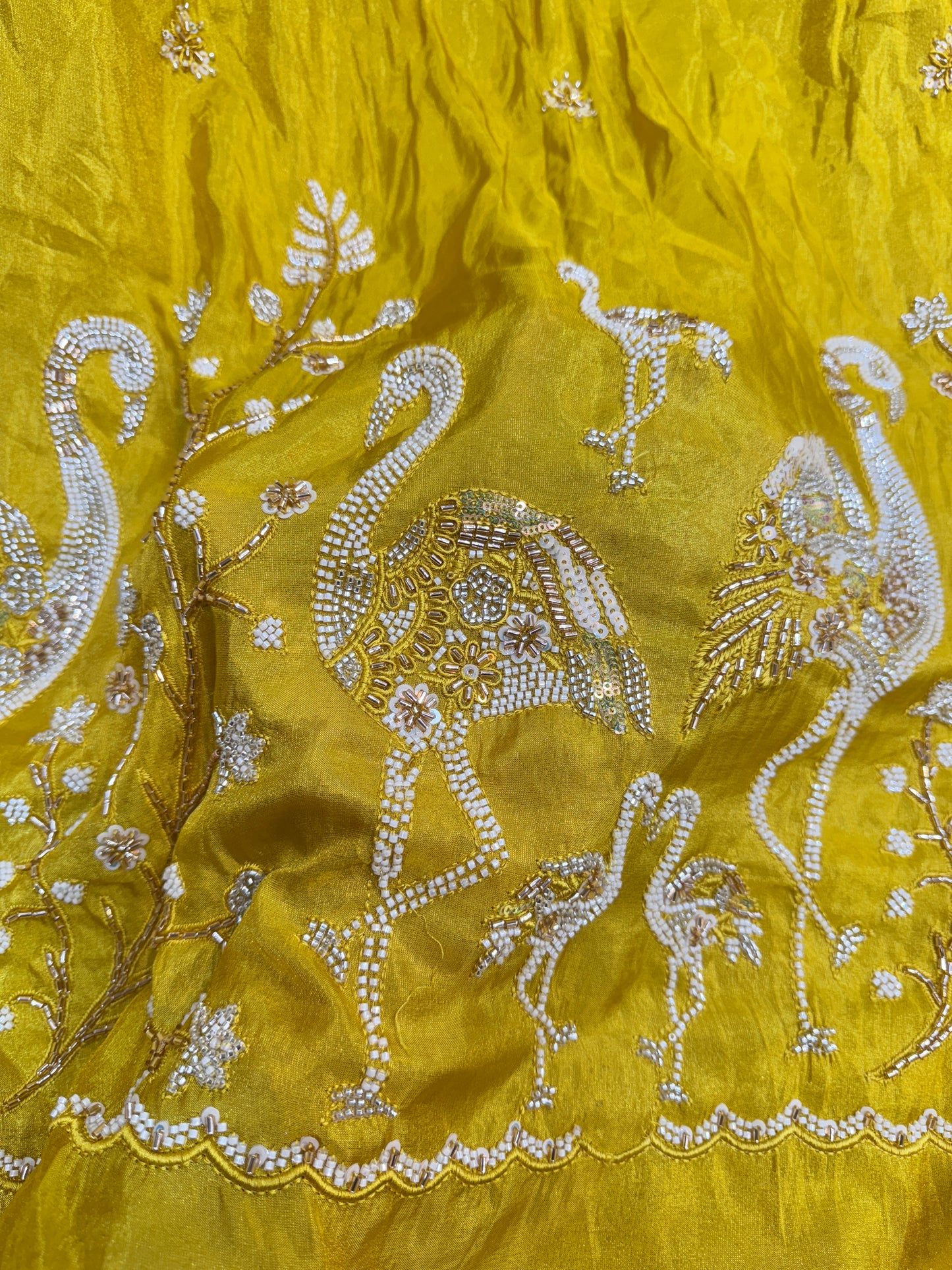 👗🥻Premium Viscose Tissue handwork with Embroidered Fabric – Swan & Floral Motif beads work 60inch width