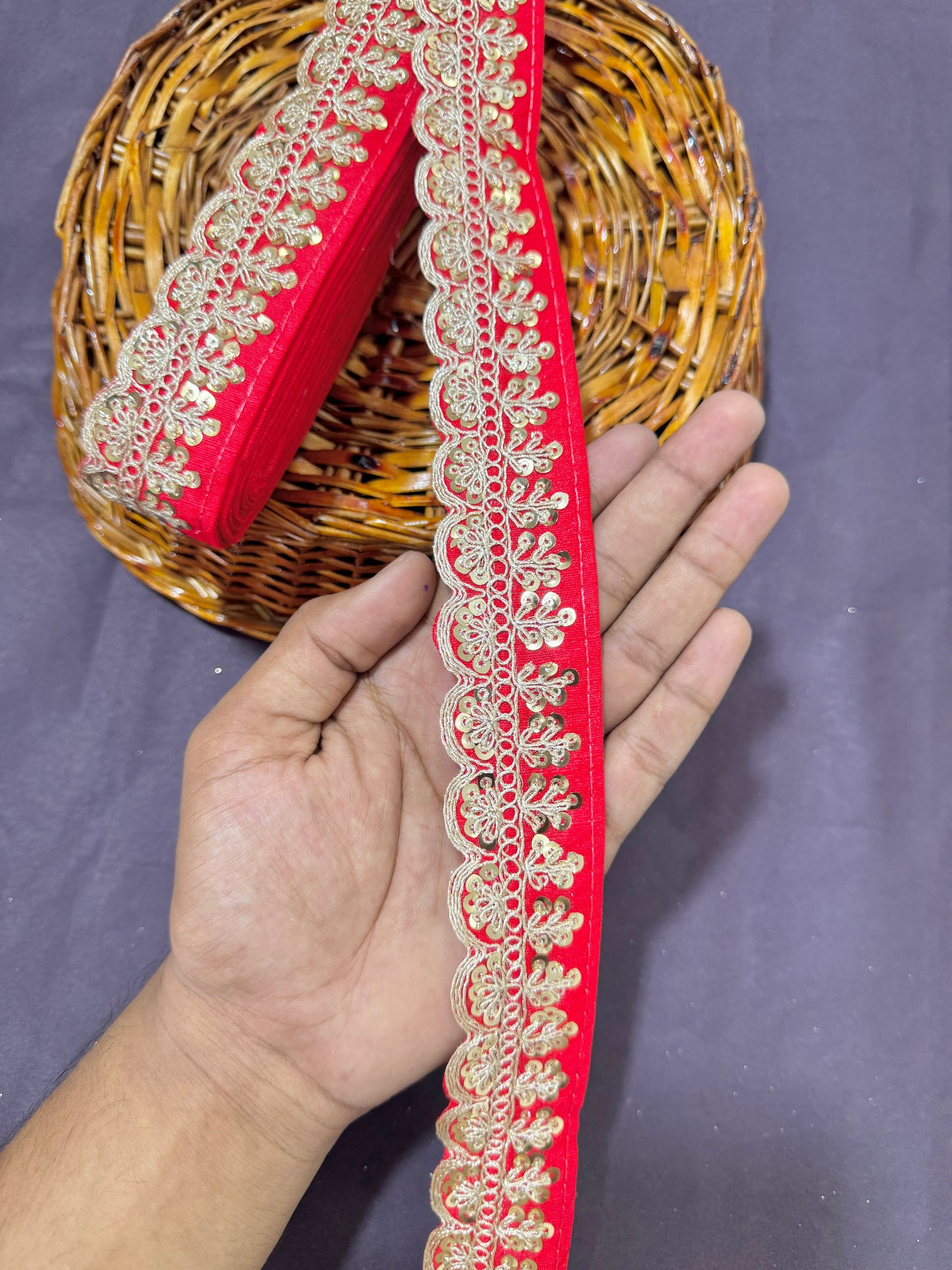 rawsilk fancy lace border with coding work sequence  (pack of 9 meter)