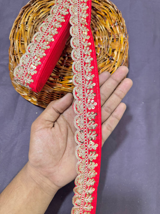 rawsilk fancy lace border with coding work sequence  (pack of 9 meter)