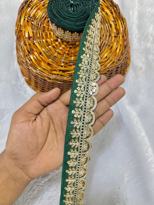 rawsilk fancy lace border with coding work sequence  (pack of 9 meter) bottle green