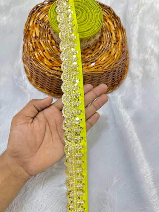 rawsilk fancy lace border with coding work sequence  (pack of 9 meter) neon green