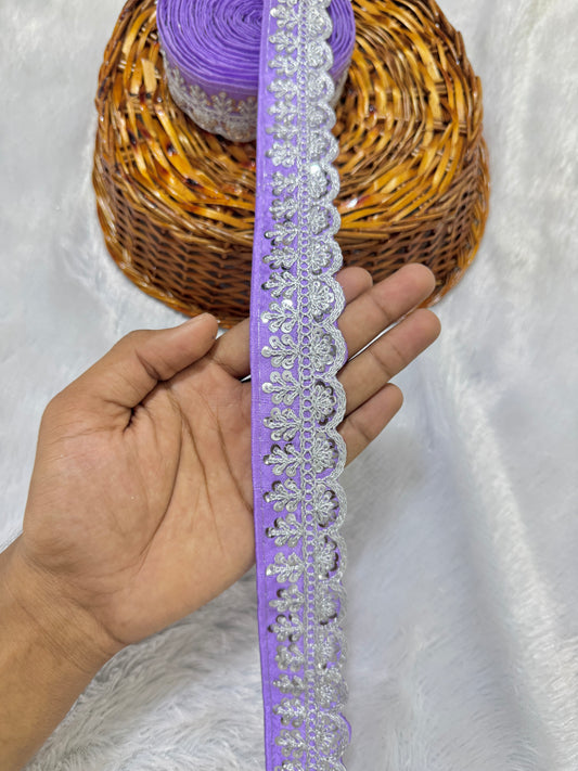 rawsilk fancy lace border with coding work sequence  (pack of 9 meter) lavender