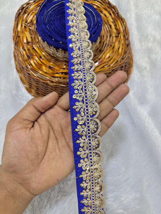 rawsilk fancy lace border with coding work sequence  (pack of 9 meter) royal blue
