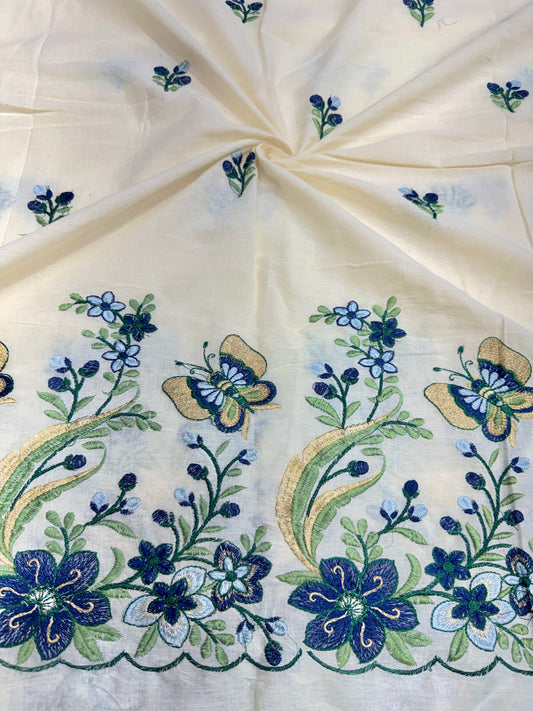 Kora  cotton with beautiful border thread 🧵 embroidery, 💐🌸flower design 44-45width (dyble )✅