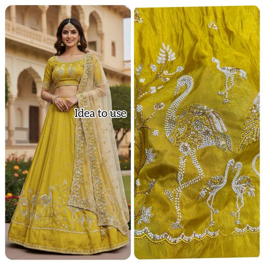 👗🥻Premium Viscose Tissue handwork with Embroidered Fabric – Swan & Floral Motif beads work 60inch width