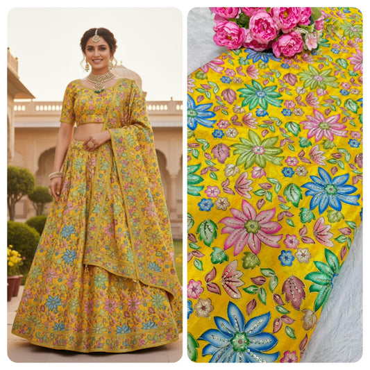 Pure chinon fabrics with multi flower  💐 44inch width blouse lehanga dress frock