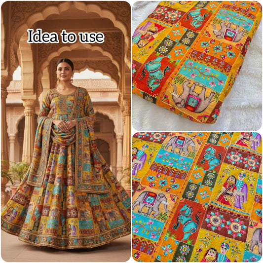 👸🤴Execlusive 😍design in raja Rani position printed  ♥️chenon  fabric 44width